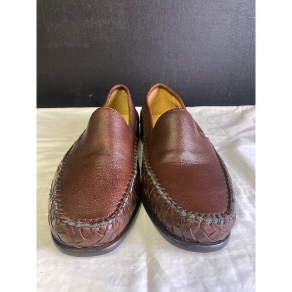 San Remo Italy Men\'s Brown Leather Shoes/ Slip on Loafers Size 8.5 SKU 2859